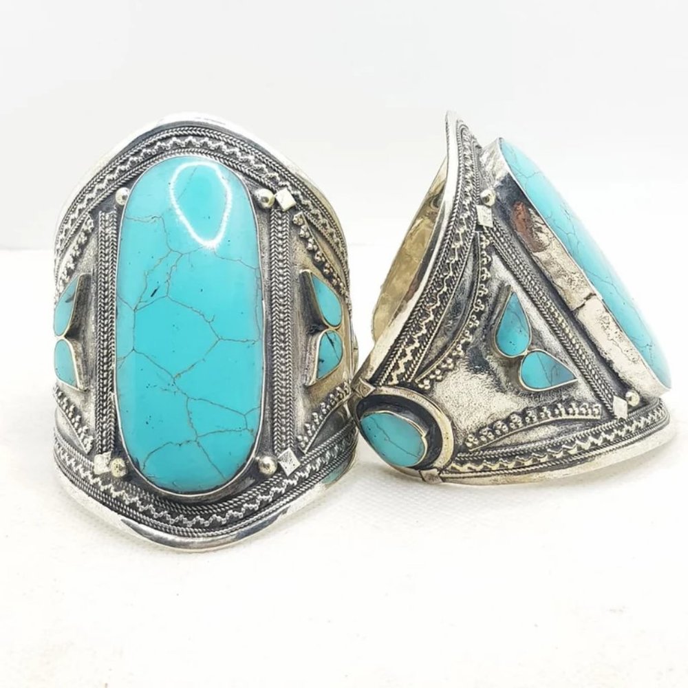 Single Afghan Stone Big Cuff Bracelet, Tribal Afghan Cuff, Boho Cuff,